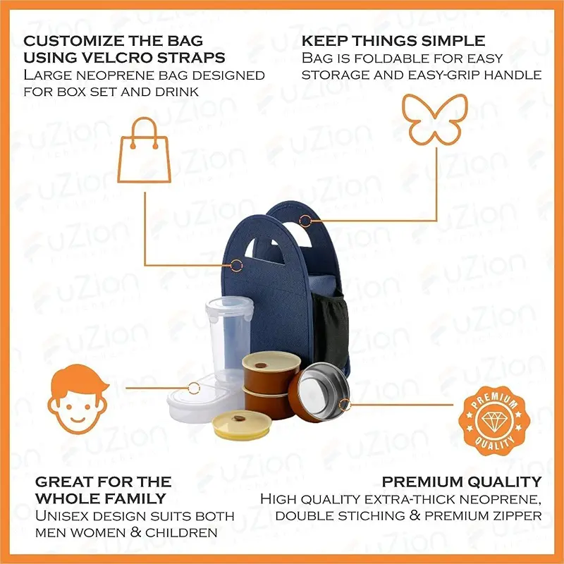 4 in 1 Stainless Steel Lunch Box with Bag 3 Container, 1 Casserole Set with Plastic Bottle and 2 Spoons4