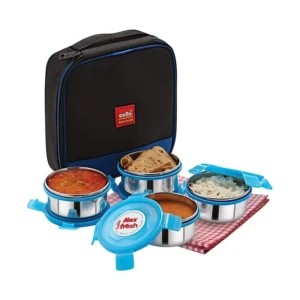 Cello Max Fresh Supremo Stainless Steel Lunch Box Set, 300ml, Set of 4, Blue1
