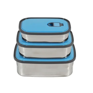 Lunch Box Set of Three Stainless Steel Rectangular Lunch Box Set (Blue)1
