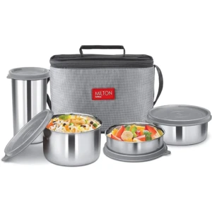 MILTON Delicious Combo Stainless Steel Insulated Tiffin, Set of 4, Grey1