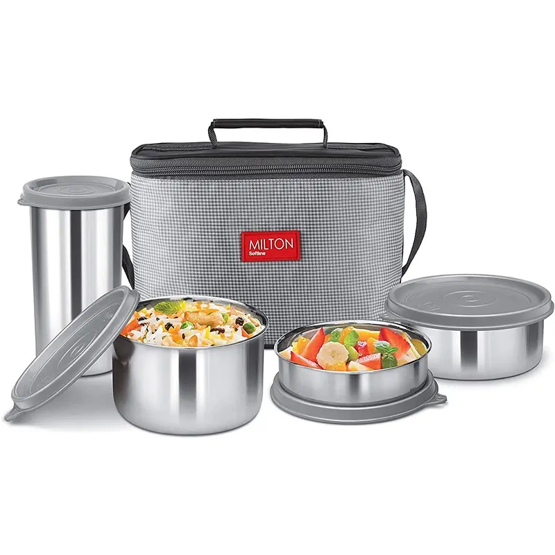 MILTON Delicious Combo Stainless Steel Insulated Tiffin, Set of 4, Grey1