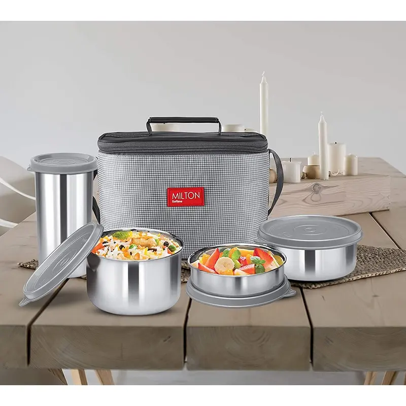 MILTON Delicious Combo Stainless Steel Insulated Tiffin, Set of 4, Grey3