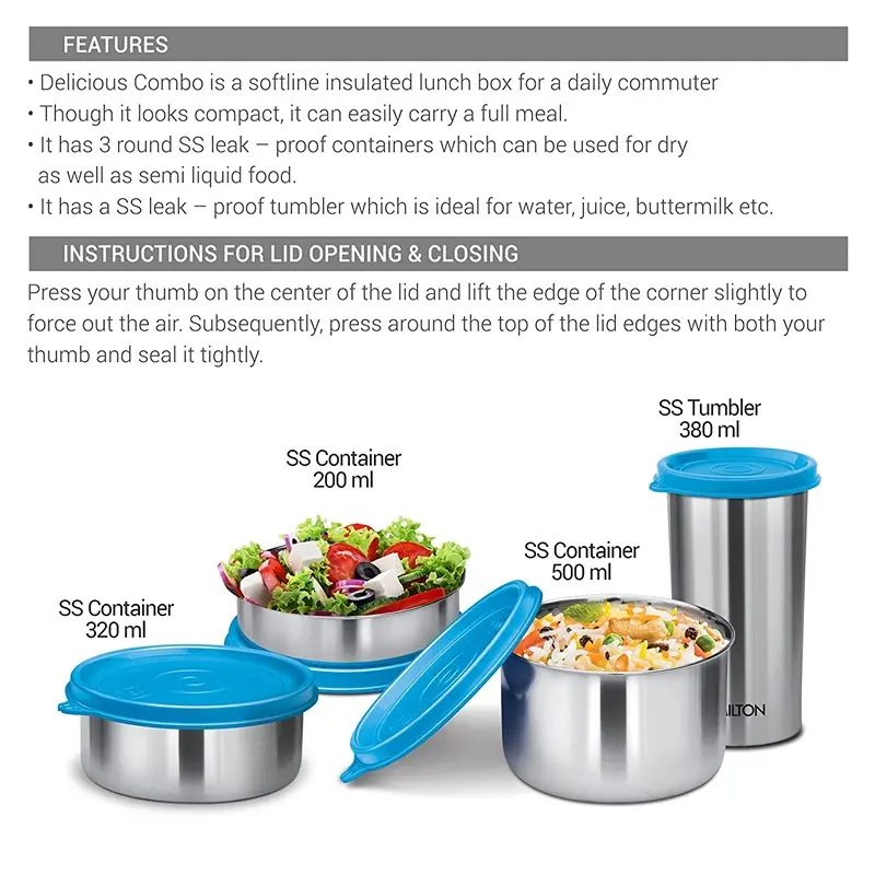 MILTON Delicious Combo Stainless Steel Insulated Tiffin, Set of 4, Grey5