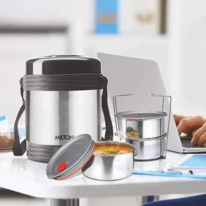 Milton Legend Deluxe 3 Thermosteel Tiffin Box, (3 Containers) 200 ml, Silver