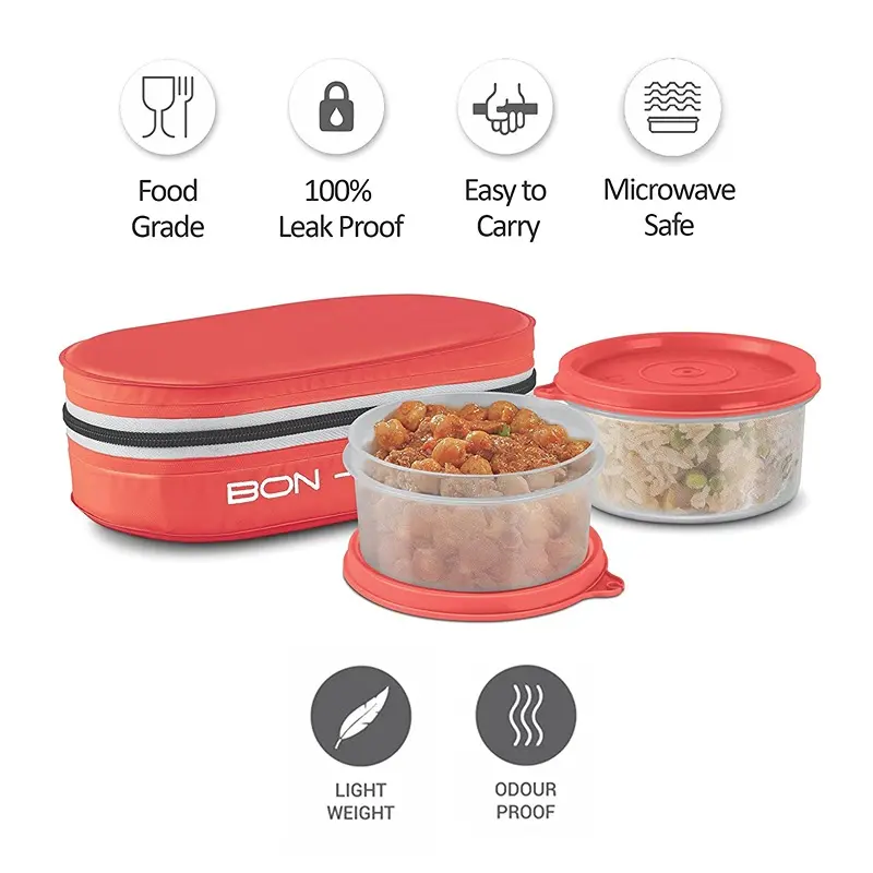 Milton New Bon Bon Lunch Box with 2 Leak-Proof containers ( Red )3