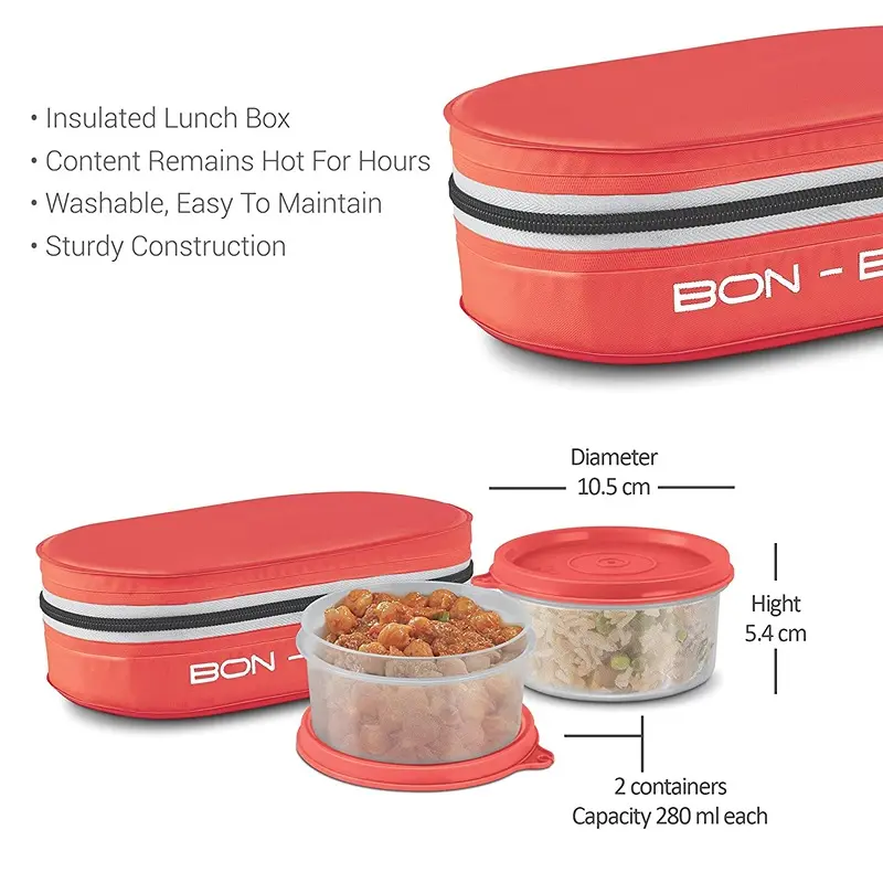Milton New Bon Bon Lunch Box with 2 Leak-Proof containers ( Red )4