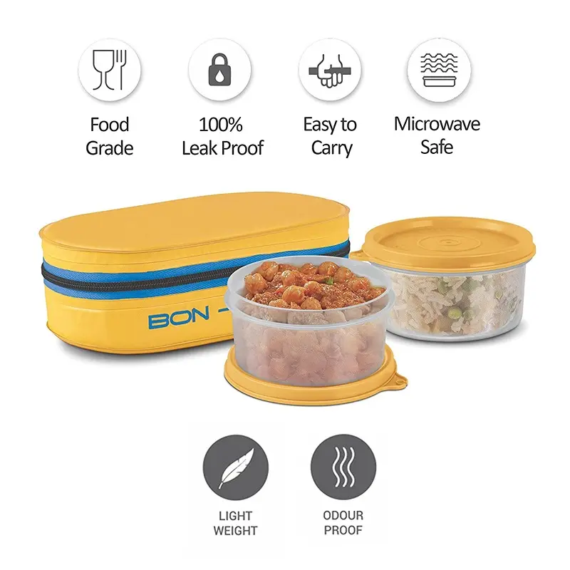 Milton New Bon Bon Lunch Box with 2 Leak-Proof containers ( Yellow )3