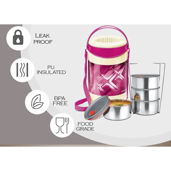 MILTON Plastic Econa Deluxe 4 Container Pink Lunch Box Leak Lock lid, Pink2