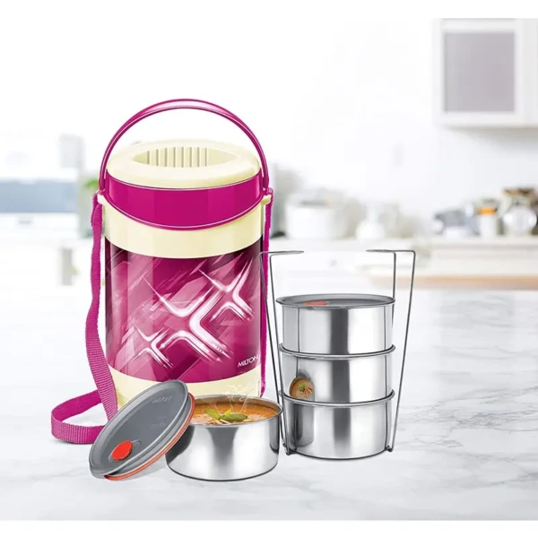 MILTON Plastic Econa Deluxe 4 Container Pink Lunch Box Leak Lock lid, Pink3