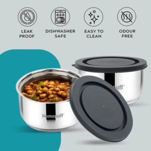 Set of 2 Stainless Steel Insulated Lunch Box for School and Office, Spill Proof Tiffin for Men & Women