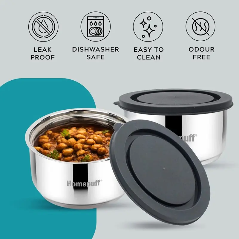 Set of 2 Stainless Steel Insulated Lunch Box for School and Office, Spill Proof Tiffin for Men & Women2