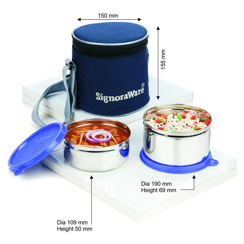 Signoraware Executive Stainless Steel Lunch Box Set, Set of 2, Blue2