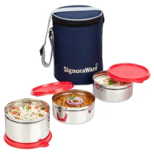 Signoraware Executive Stainless Steel Lunch Box Set, Set of 3, Red1