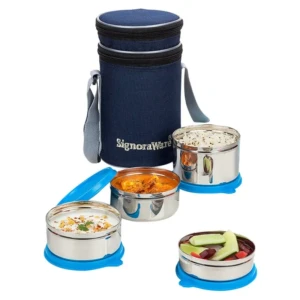Signoraware Executive Stainless Steel Lunch Box Set, Set of 4, Blue1