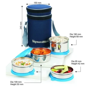 Signoraware Executive Stainless Steel Lunch Box Set, Set of 4, Blue