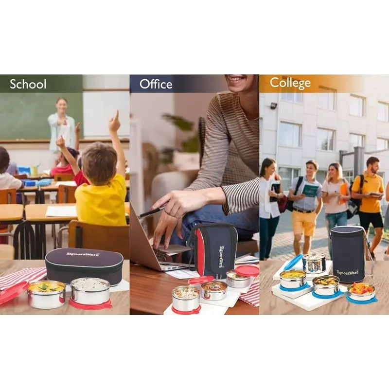 Signoraware Executive Stainless Steel Lunch Box Set, Set of 4, Blue4