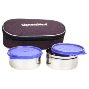 Signoraware Midday Max Fresh Stainless Steel Lunch Box Set, 350ml, Set of 2, Violet1