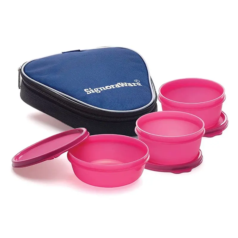 Signoraware Plastic Sleek Lunch with Insulated Bag (Pink)1