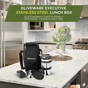 SOPL-OLIVEWARE Executive Leak Proof Stainless Steel Full Meal Lunch Box With Insulated Fabric Bag (Black)