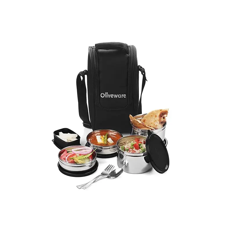 SOPL-OLIVEWARE Executive Leak Proof Stainless Steel Full Meal Lunch Box With Insulated Fabric Bag (Black)7