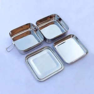 Square Tiffin Lunch Box |Steel Lunch Box| Stainless Steel Box|14 cm (2 tier) |Steel Lunch Boxes for Kids