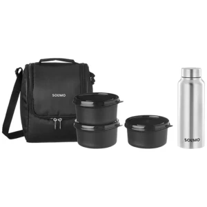 Stainless Steel Lunch Box (Microwave Safe and Leak Proof) with Bottle & Carry Bag Set of 4, Black1