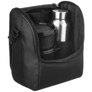 Stainless Steel Lunch Box (Microwave Safe and Leak Proof) with Bottle & Carry Bag Set of 4, Black