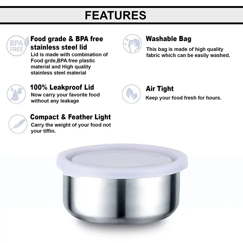 Stainless Steel Lunch Box Set - Twinpack Series 4 Containers (300ml Each) 5